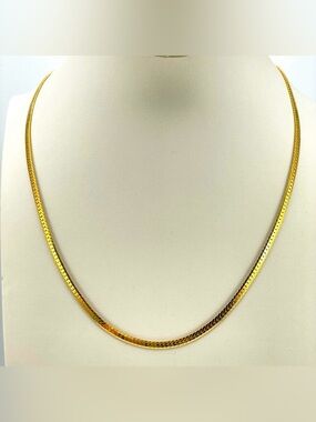 Stunning and Elegant Gold Tone Flat Herringbone Chain Necklace Made in Korea